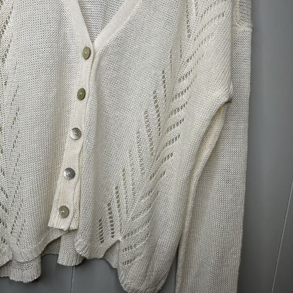 J Jill Womens Ivory Pointelle Cardigan Sweater Sz XL Linen Blend Button Front - Picture 5 of 15